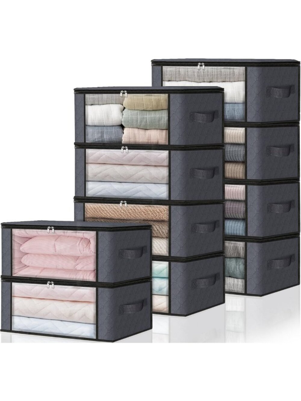10-Pack Gray Clothes Organizer Storage Bags - 35L Space-Saving Bins for Home
